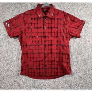 Above Man Red Plaid Button Up Shirt Mens XL Stretch Short Sleeve